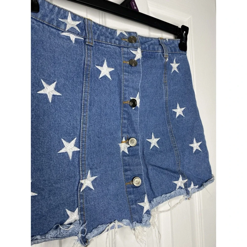 Sans Souci Women's A Line Denim Star‎ Pattern Skirt Blue Size Small